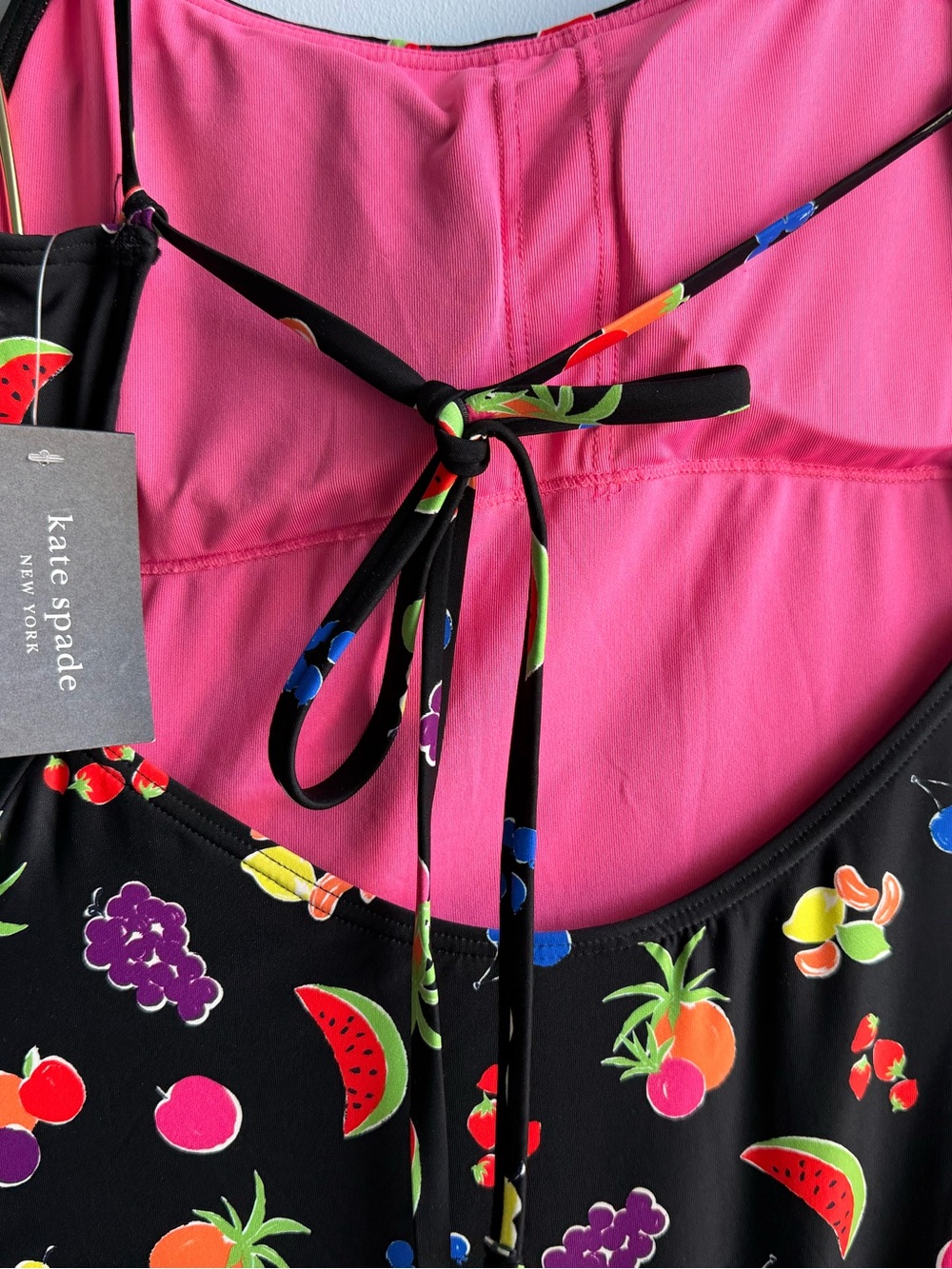 Kate Spade Women's Black & Colorful Fruits One Piece Tie Swimsuit Size Small - Picture 6 of 11